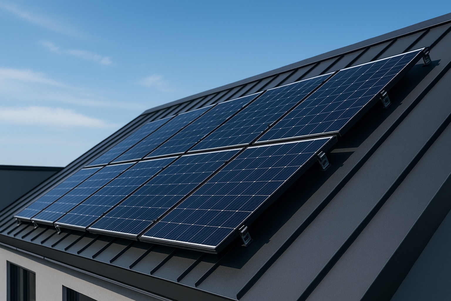 Photovoltaikanlage auf einem modernen Stehfalzdach mit Klemmbefestigung
